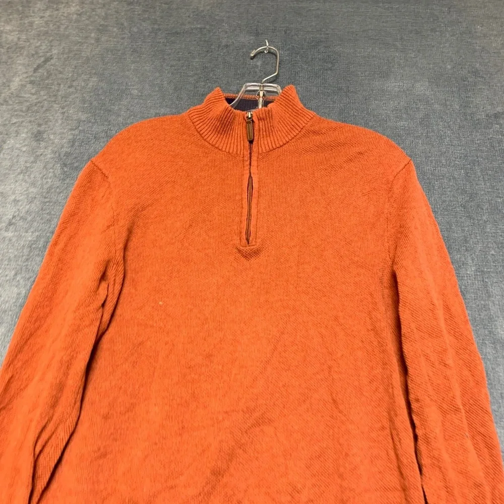 Club Room Sweater Mens Large Orange Cotton Ribbed Hem Quarter Zip Mock Neck